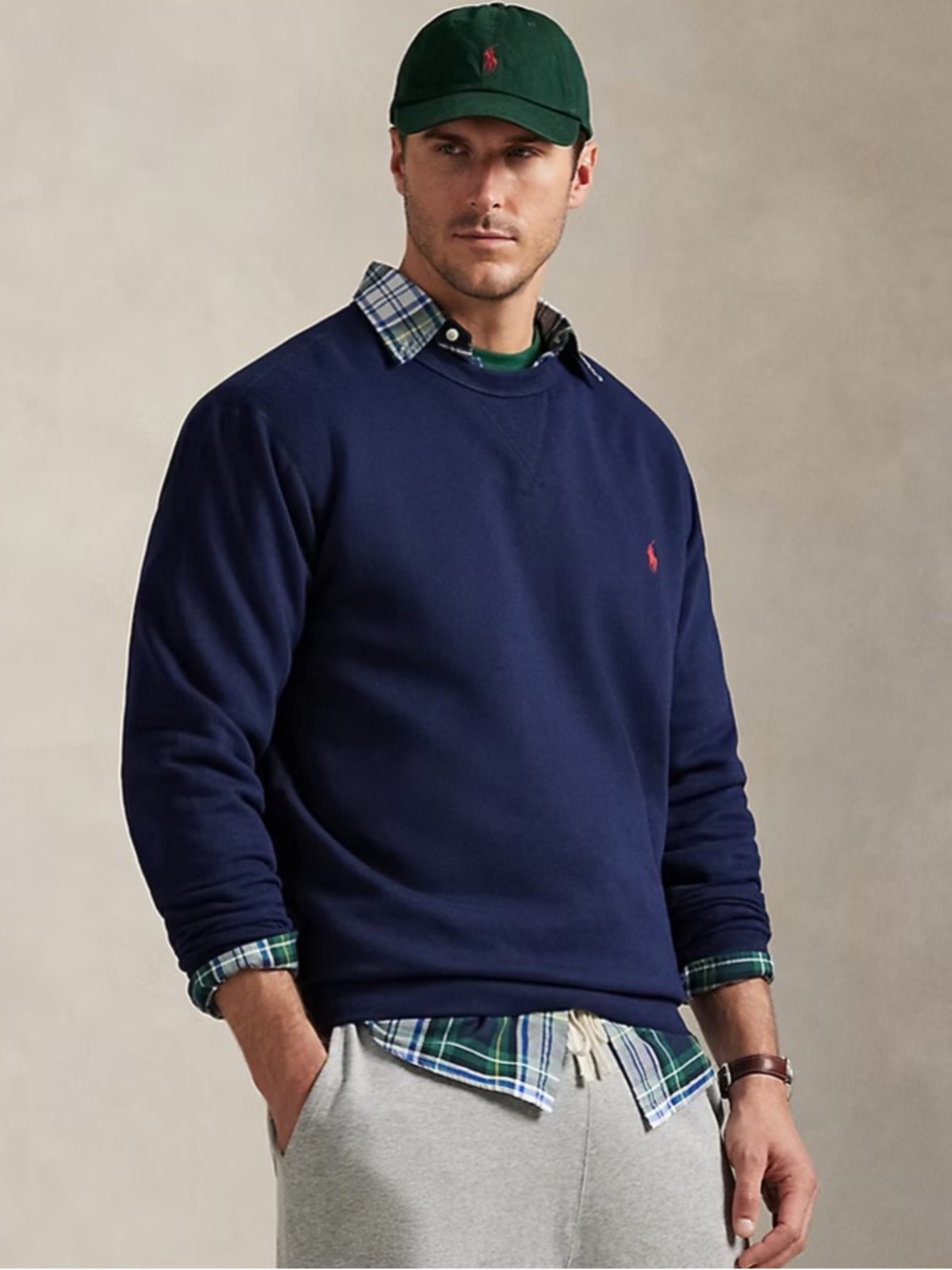 Polo by Ralph Lauren Men's V-Neck Cotton Sweater - Navy with Red Pony
